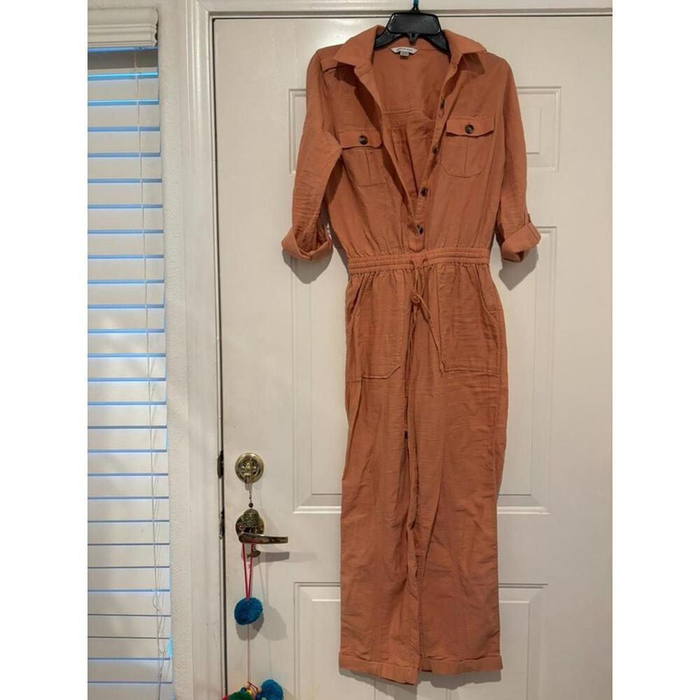 Women's sz XS American Eagle oversized long‎ sleeve peach jumpsuit #1244